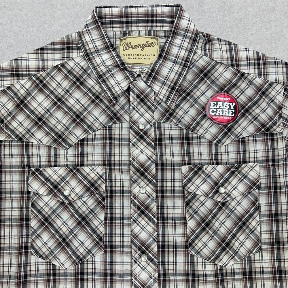 Wrangler Shirt Men's 3XL Brown White Plaid Pearl Snap Short Sleeve Cowboy NWT